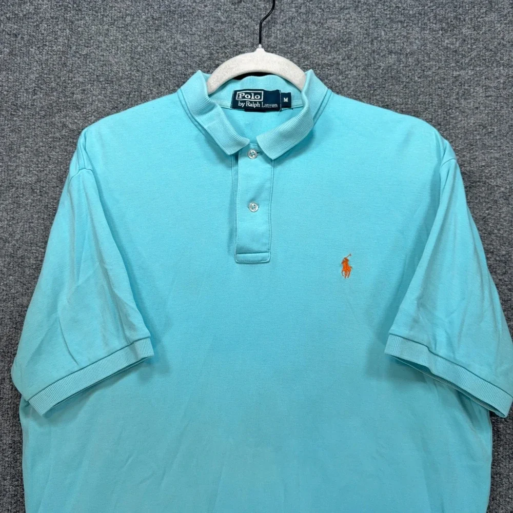 Polo Ralph Lauren Polo Shirt Mens Medium Blue Orange Pony Logo Classic Fit